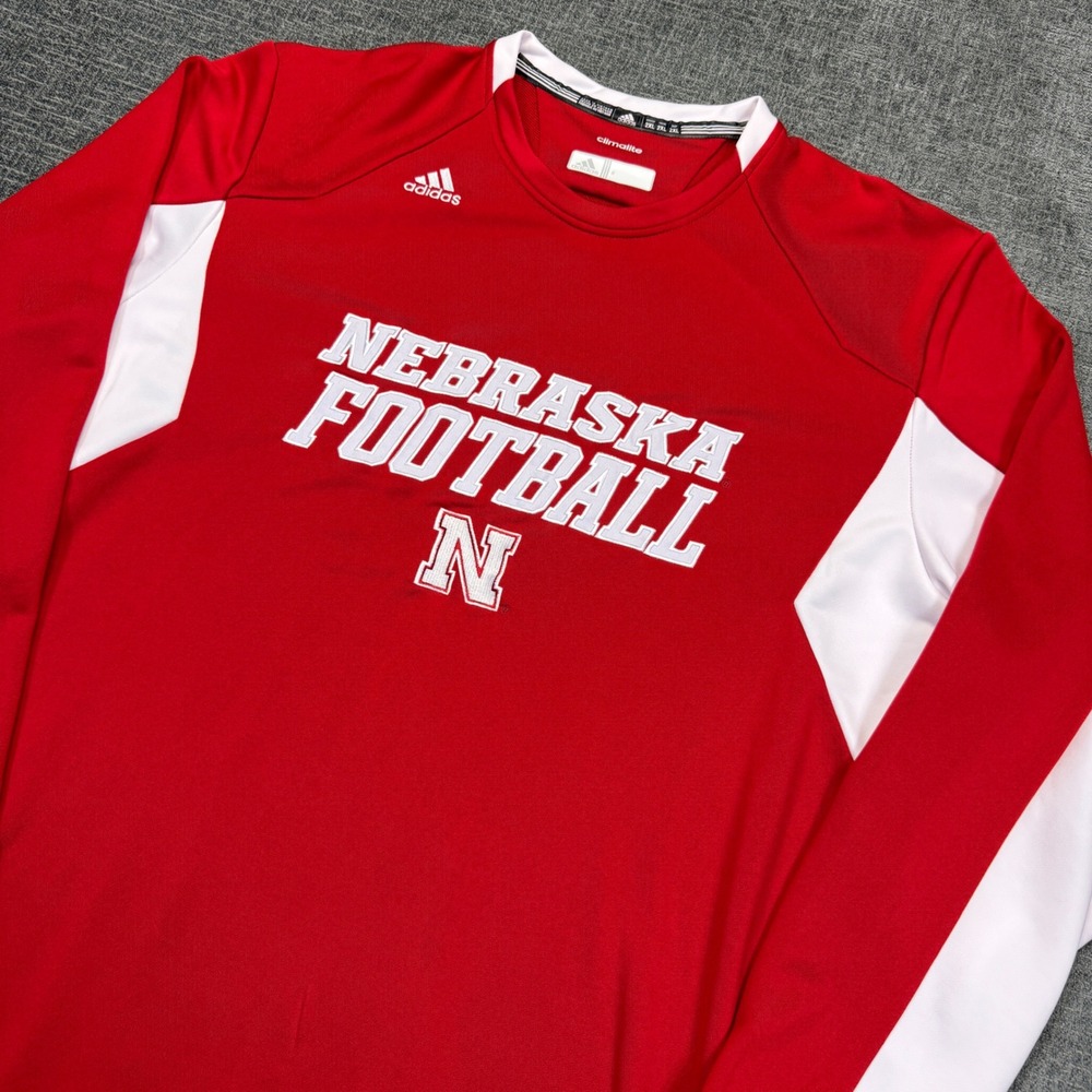 Adidas Nebraska Huskers Football Shirt Long Sleeve Mens 2XL Red White Athletic